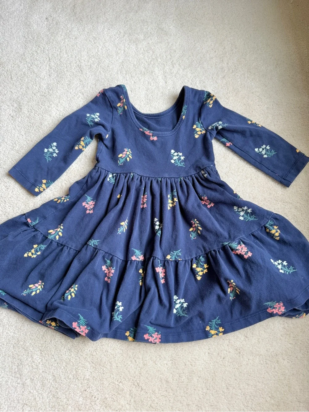 Janie and Jack Navy Floral Long Sleeve Dress Girls Size 3